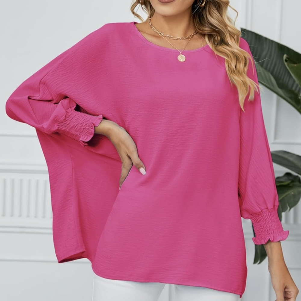 ONE A* 'ruchable' sleeve round neck tunic top blouse batwing style sleeve